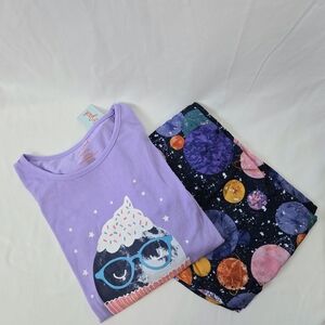 Cat‎ & Jack Girls Purple Top & Multicolor Planets Long Sleeve Fun PJ Set XL NEW